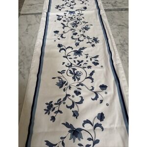 Spode Table RunnerBlue Whote PORTOFINO 86"  Floral Leaves, Stripes Easter Spring